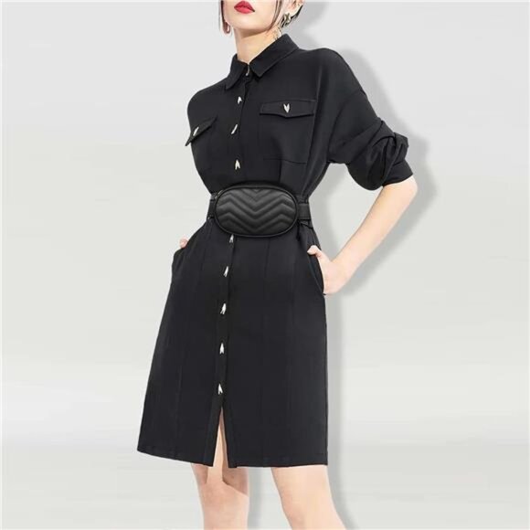 Black Fanny Packs,Leather Waist Bags for Women,Waterproof Belt Bag,Crossbody Bag - Picture 2 of 7